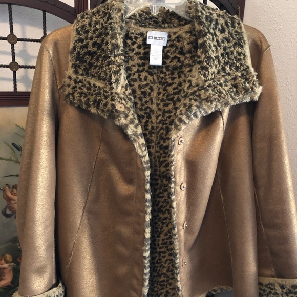 Animal Trim Jacket, coppery gold and cheetah - Picture 2 of 4